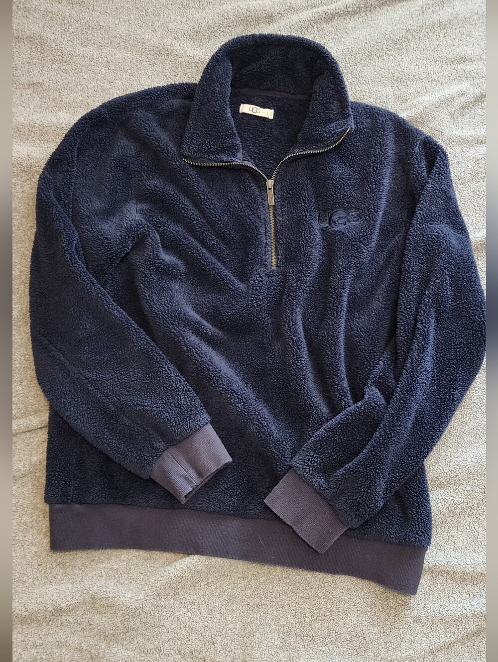 UGG Navy Sherpa Fleece Quarter Zip Pullover | Women’s Medium | Cozy Warm Jacket